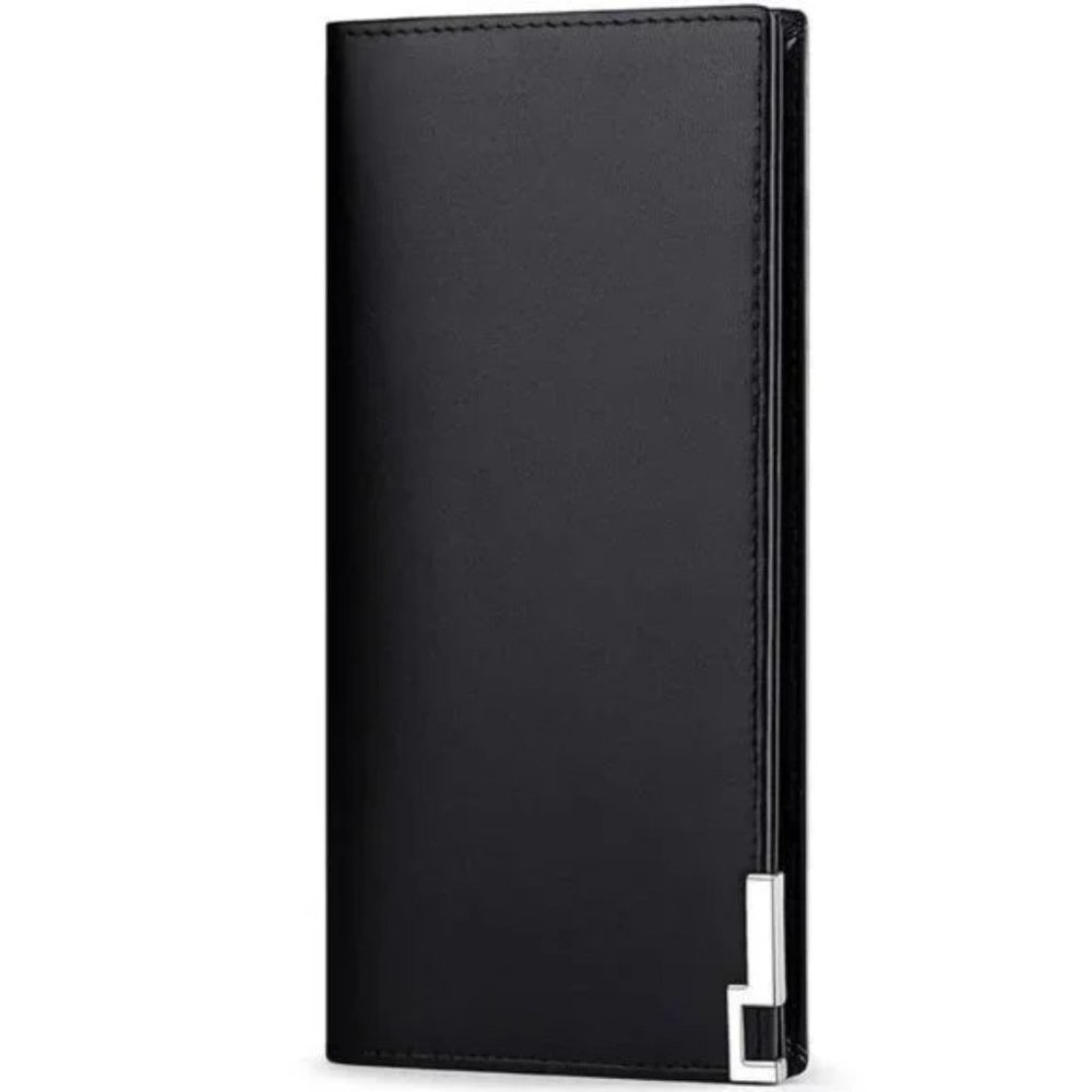 NEW LONG Wallets for Men Leather RFID Blocking Bifold Wallet, Classic Black